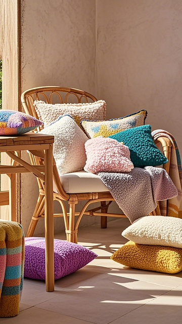 温馨藤椅多彩靠垫装饰
