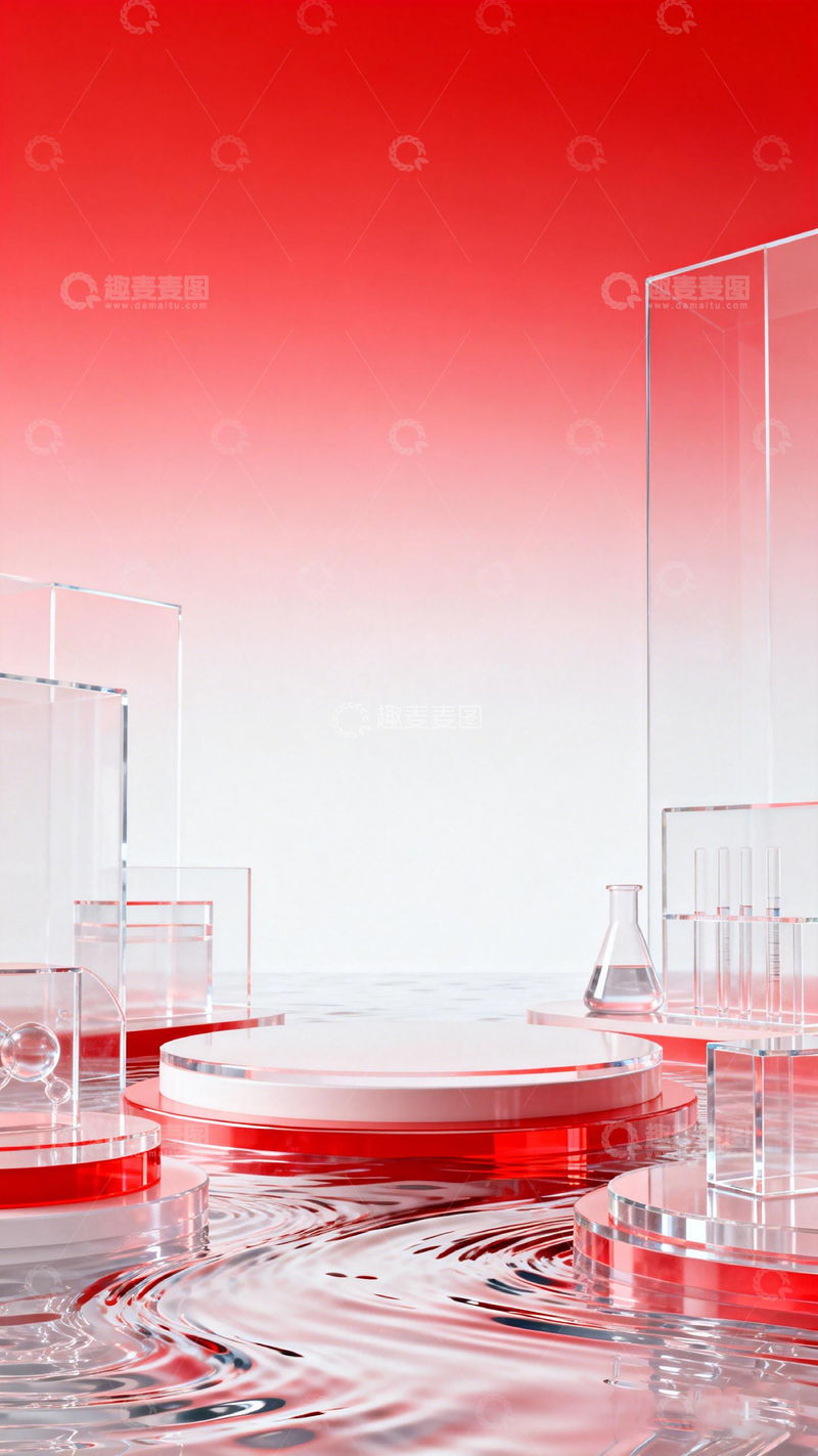 高清大图下载【趣麦麦图】红白玻璃实验场景创意图片