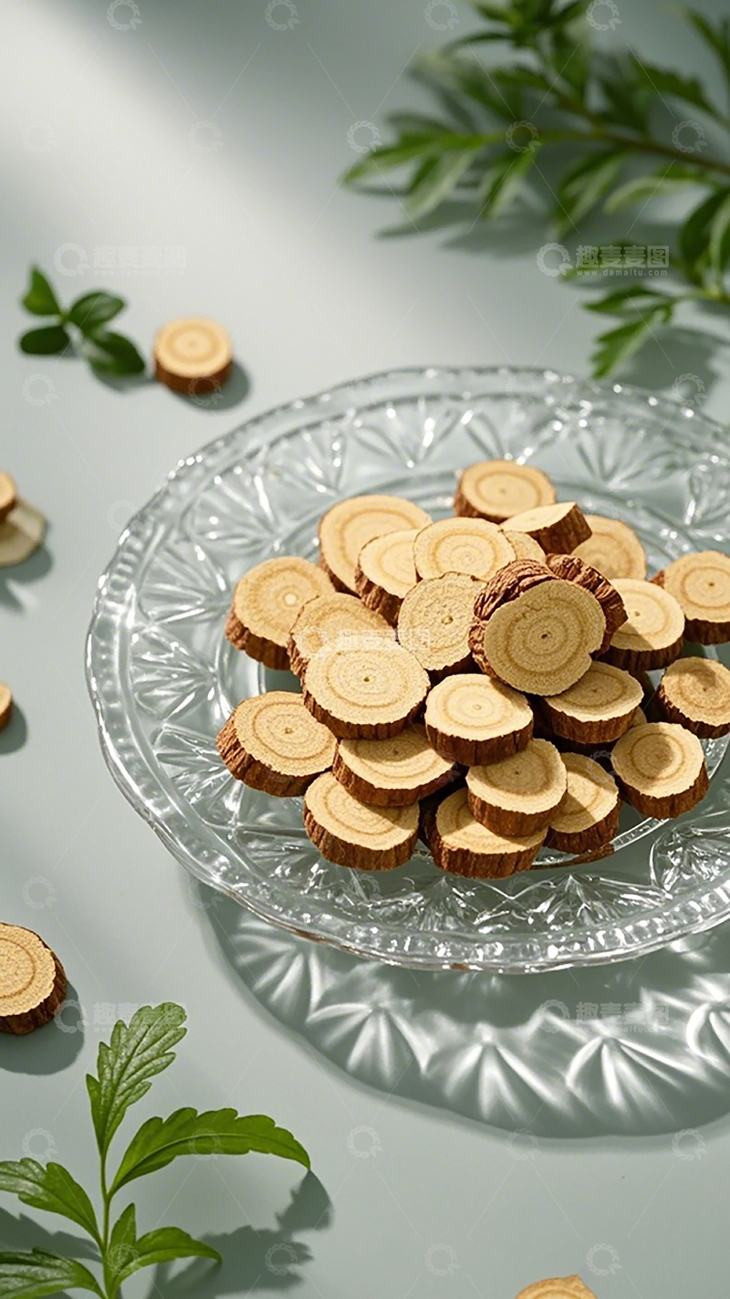 高清大图下载【趣麦麦图】玻璃盘中药材切片展示