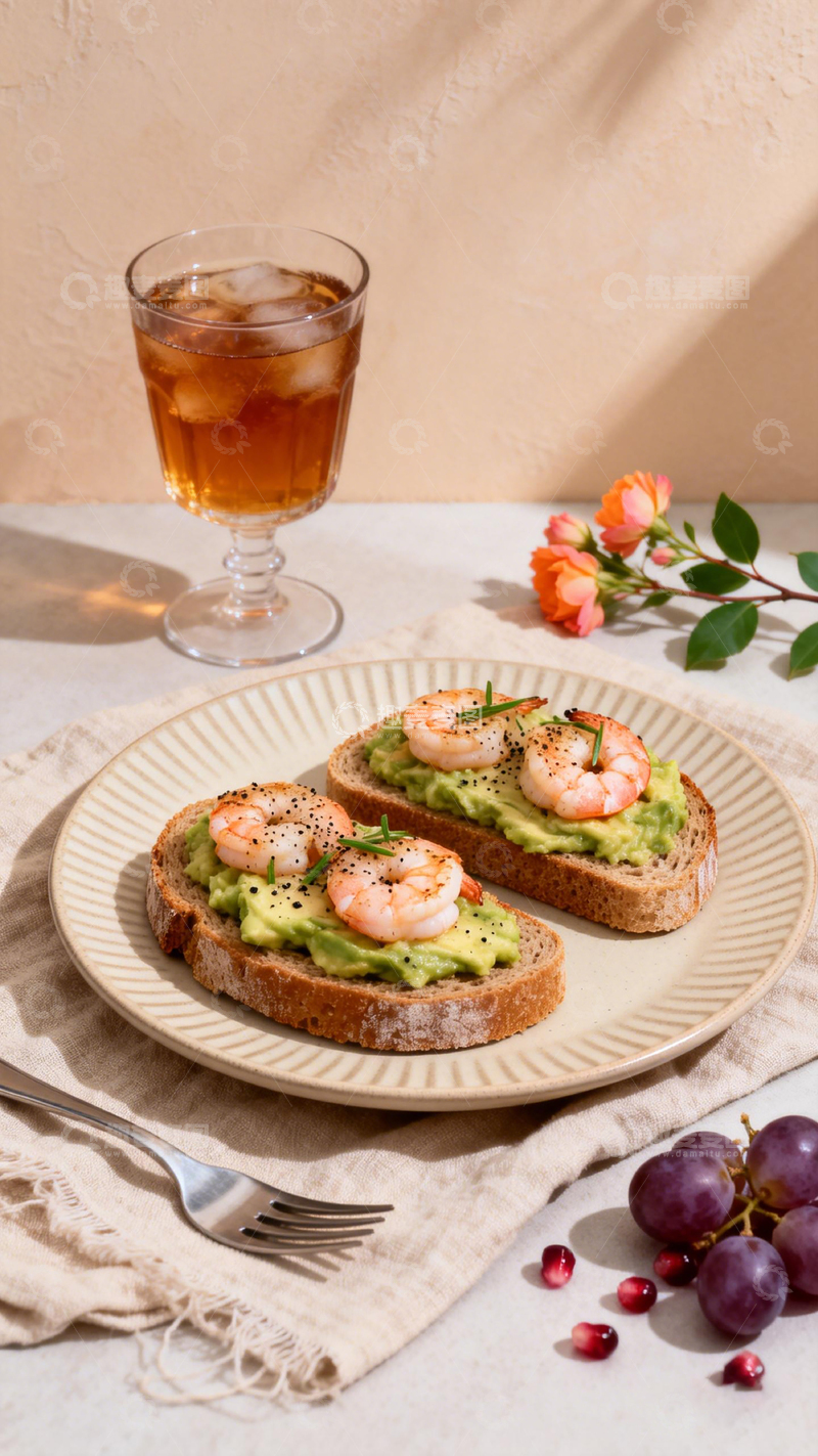 高清大图下载【趣麦麦图】清新美食牛油果虾仁吐司