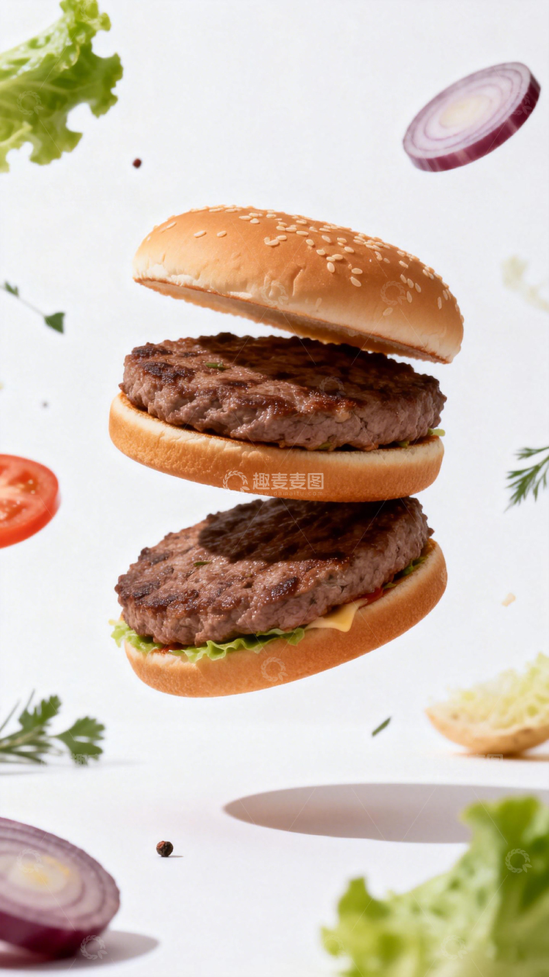 高清大图下载【趣麦麦图】悬浮汉堡美食摄影创意图片