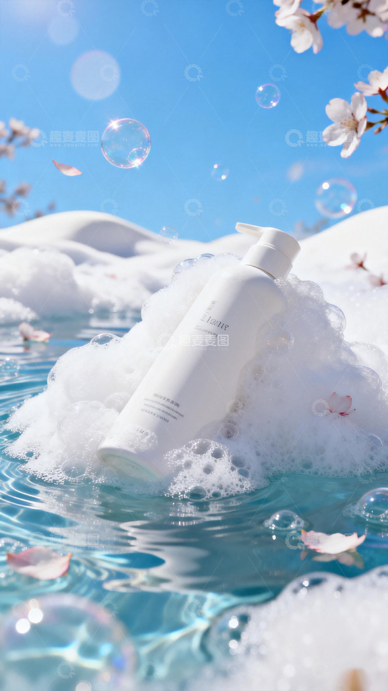 高清大图下载【趣麦麦图】清新泡沫护肤广告设计