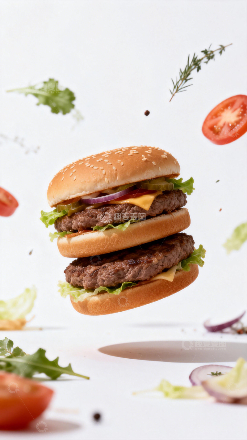 高清大图下载【趣麦麦图】悬浮汉堡美食摄影