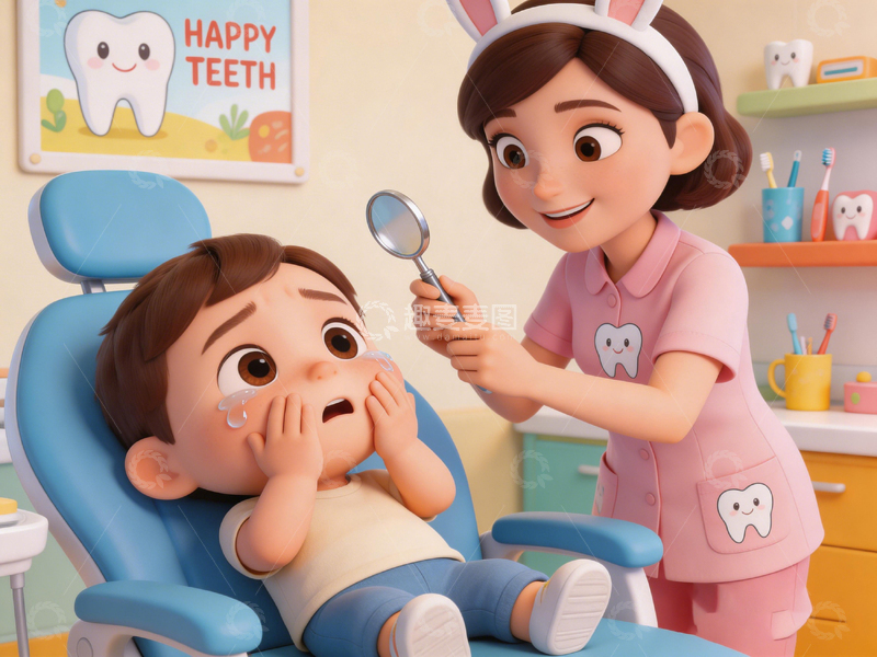 高清大图下载【趣麦麦图】卡通牙医检查儿童牙齿插画