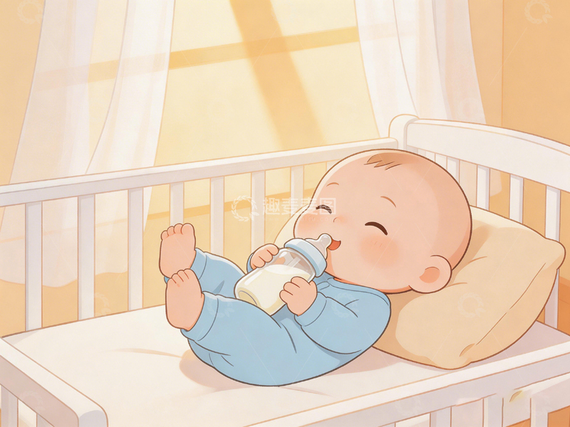 高清大图下载【趣麦麦图】婴儿插画奶瓶喂养卡通素材