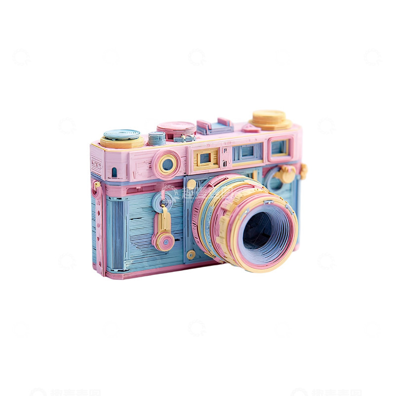 高清大图下载【趣麦麦图】彩色积木风复古相机的奇幻旅程