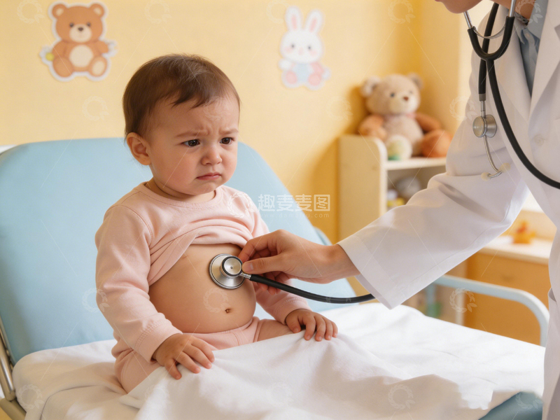 高清大图下载【趣麦麦图】儿科医生检查婴儿听诊器图片
