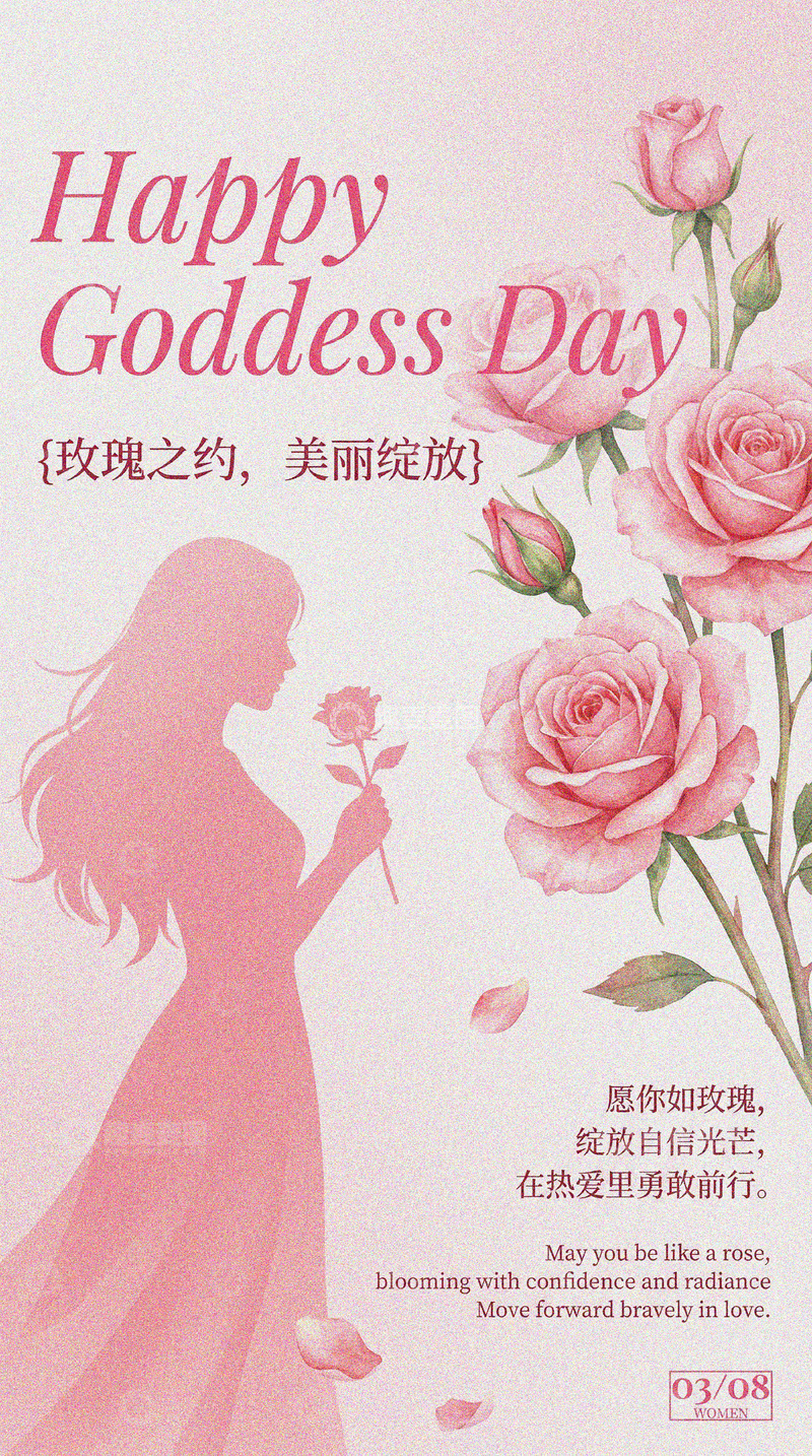 高清大图下载【趣麦麦图】玫瑰女神节浪漫祝福海报