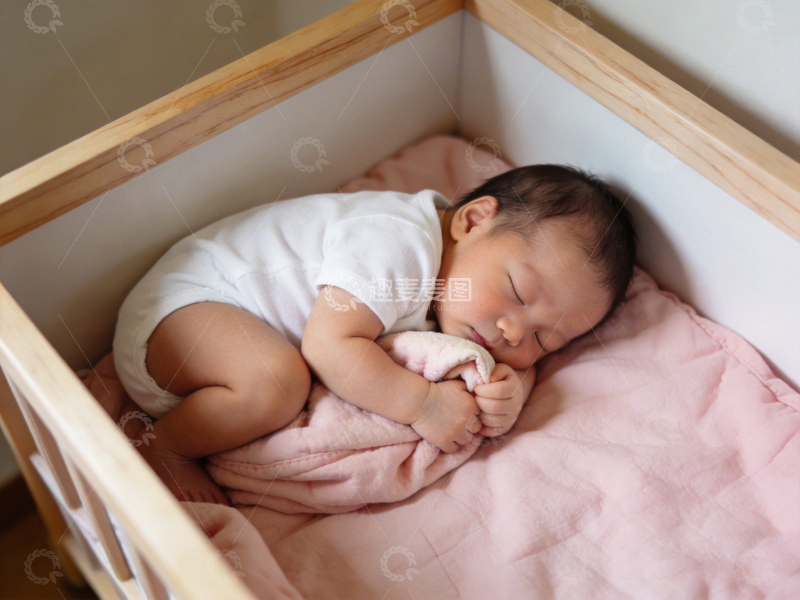 高清大图下载【趣麦麦图】婴儿安睡木质婴儿床温馨场景