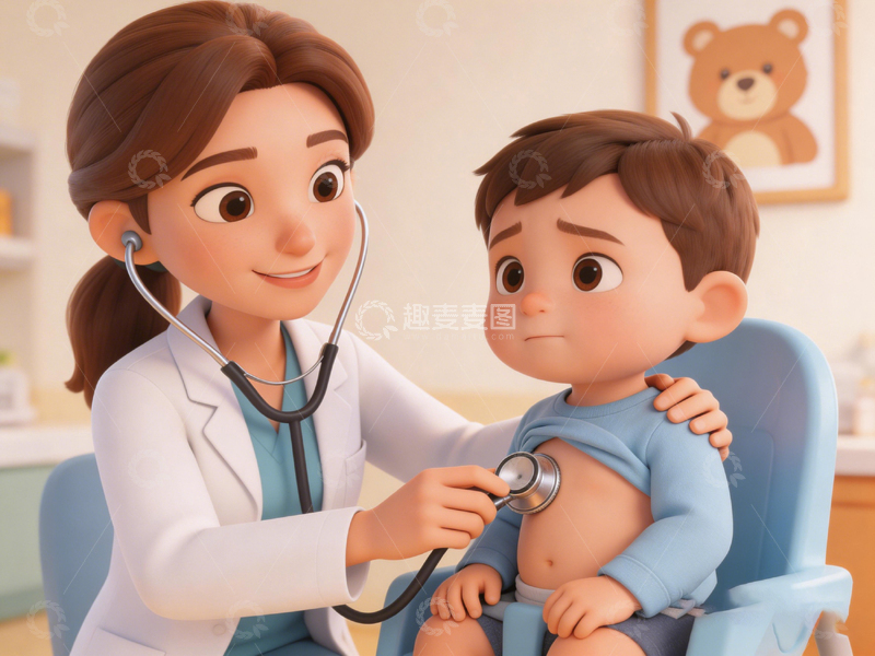高清大图下载【趣麦麦图】卡通医生检查小孩身体