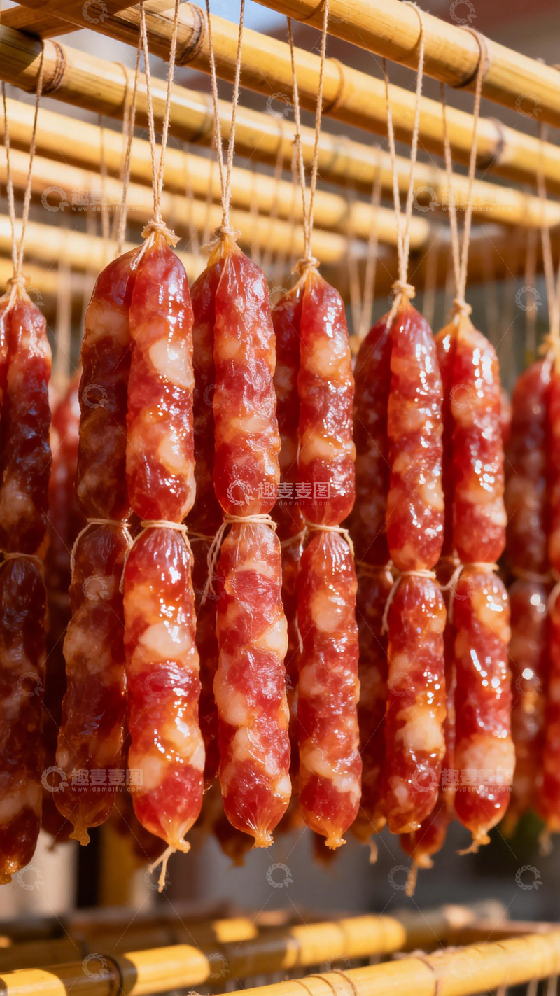 高清大图下载【趣麦麦图】传统腊肠晾晒