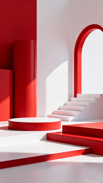 红白极简几何空间设计