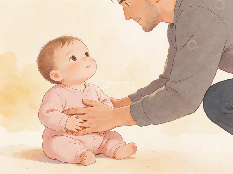 高清大图下载【趣麦麦图】温馨亲子插画婴儿与成人互动