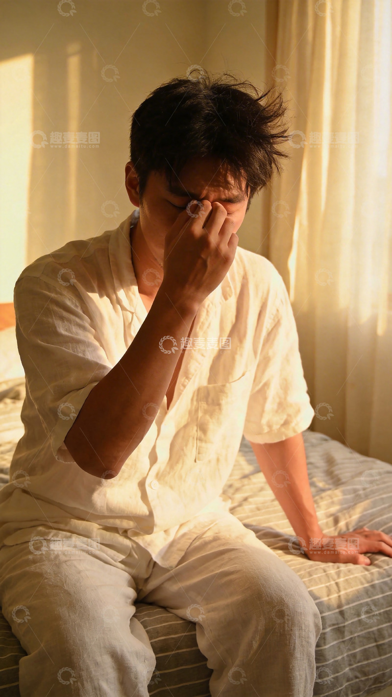 高清大图下载【趣麦麦图】室内光影沉思男子摄影图片