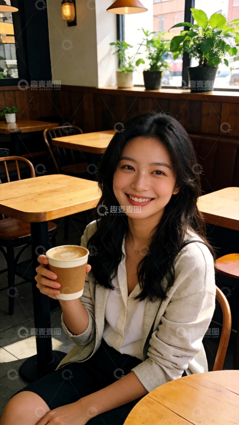高清大图下载【趣麦麦图】咖啡厅微笑女性生活照