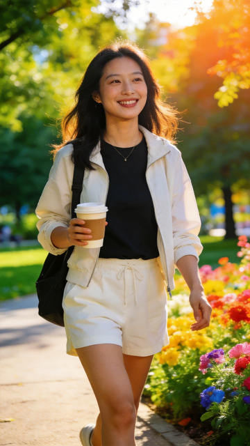 阳光公园漫步美女生活照