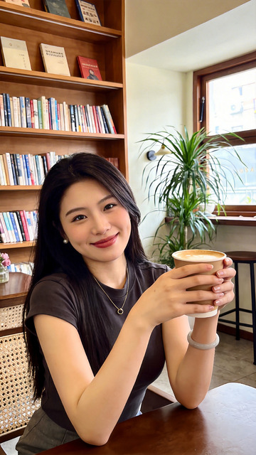 咖啡馆休闲时光年轻女性品咖啡