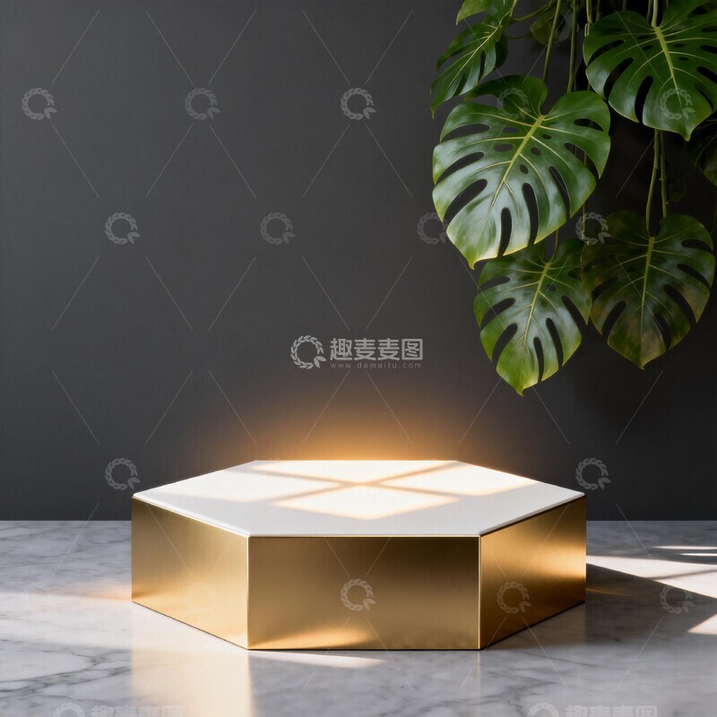 高清大图下载【趣麦麦图】现代风金色展示台产品摄影