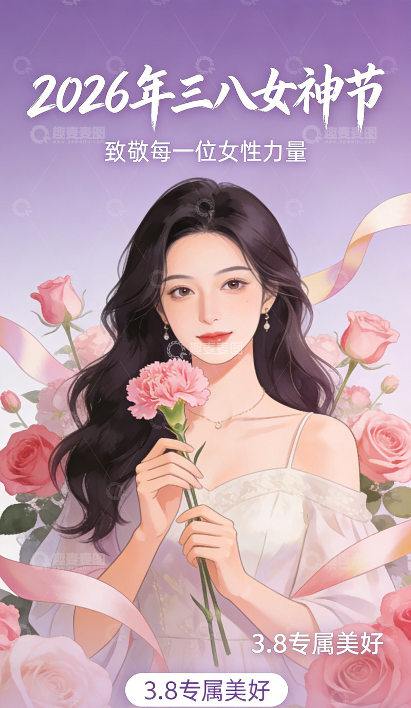 高清大图下载【趣麦麦图】女神节插画鲜花美化设计素材