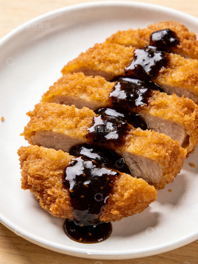 高清大图下载【趣麦麦图】金黄炸猪排配黑酱美食摄影