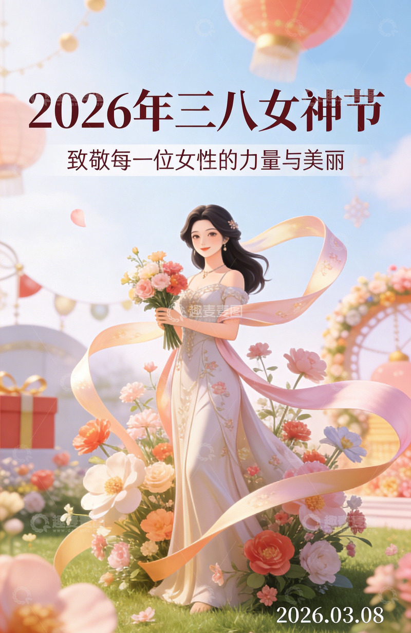 高清大图下载【趣麦麦图】插画风三八女神节庆祝海报