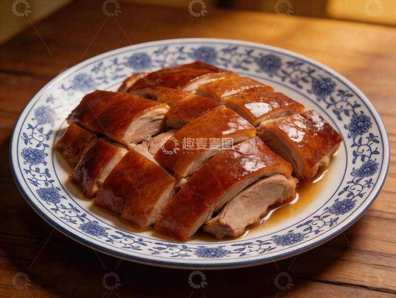 高清大图下载【趣麦麦图】青花瓷盘烤鸭美食摄影