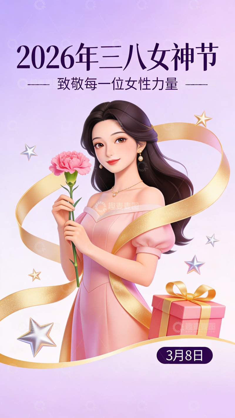 高清大图下载【趣麦麦图】动漫风三八妇女节庆祝海报设计素材