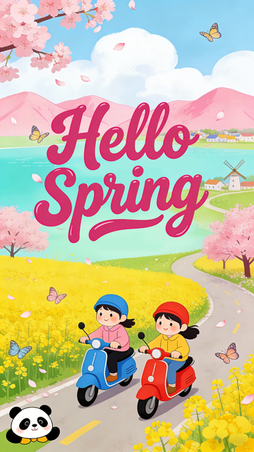 春日春游卡通插画设计素材