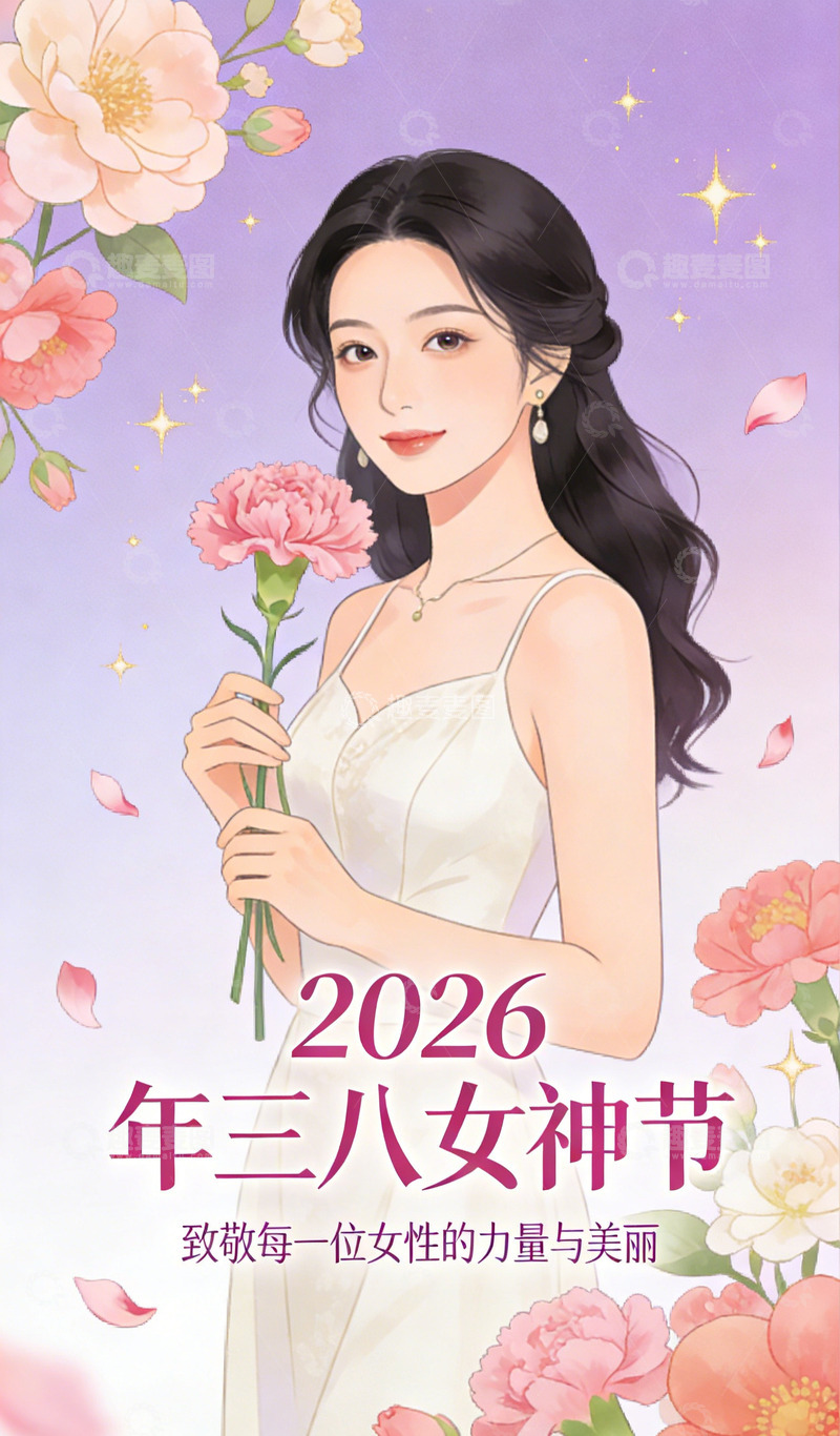 高清大图下载【趣麦麦图】女神节插画鲜花庆祝设计