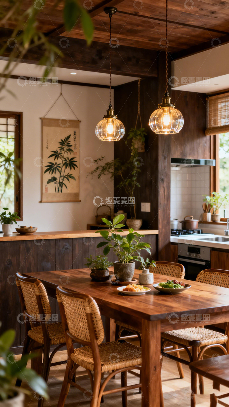 高清大图下载【趣麦麦图】田园风餐厅木质餐桌装饰设计