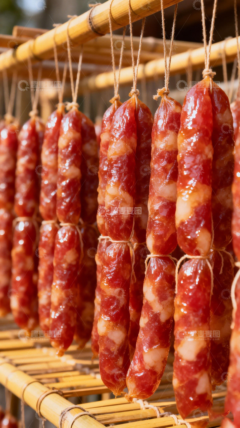 高清大图下载【趣麦麦图】晒制腊肠美食传统工艺