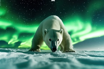 北极熊北极光特写摄影