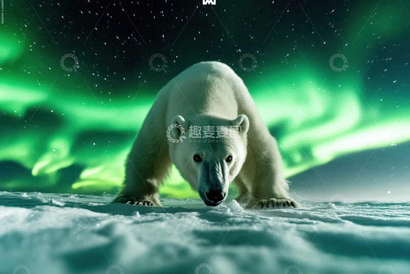 高清大图下载【趣麦麦图】北极熊北极光特写摄影