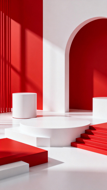 红白简约几何空间设计展示