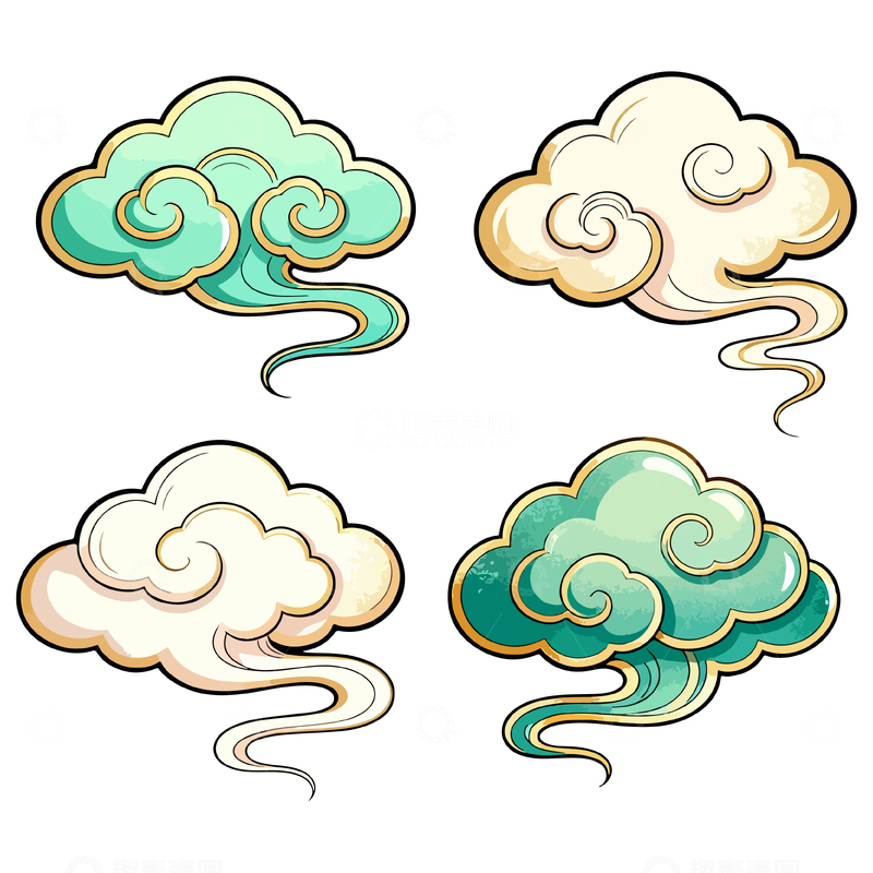 源文件下载【趣麦麦图】-彩绘祥云图案装饰设计元素