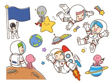 童趣太空探险卡通插画