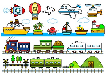 卡通交通工具插画合集火车飞机轮船