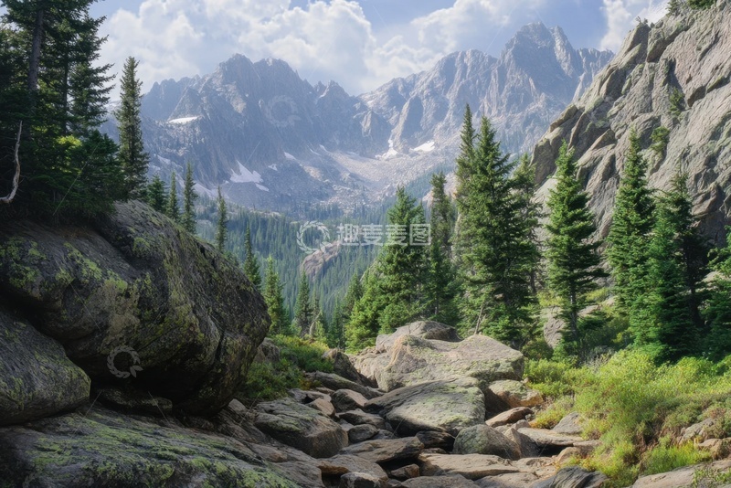 高清大图下载【趣麦麦图】远山岩石松树林摄影