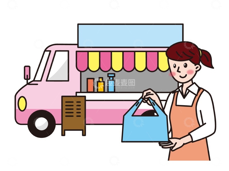 源文件下载【趣麦麦图】卡通移动摊位售卖插画