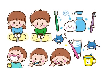 卡通儿童刷牙插画设计素材