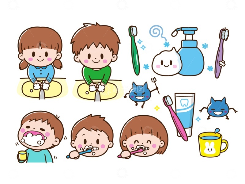 源文件下载【趣麦麦图】-卡通儿童刷牙插画设计素材