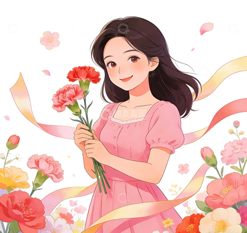 高清大图下载【趣麦麦图】卡通风格女性鲜花插画设计元素