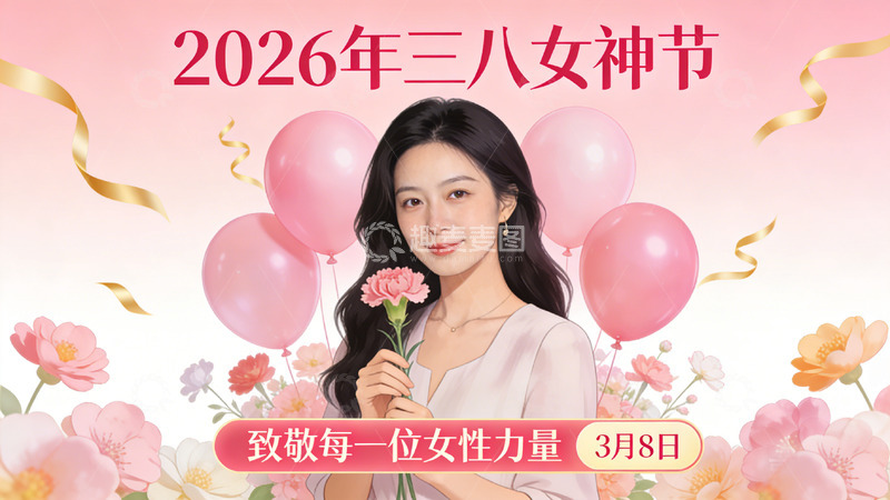 高清大图下载【趣麦麦图】粉色三八女神节庆祝海报