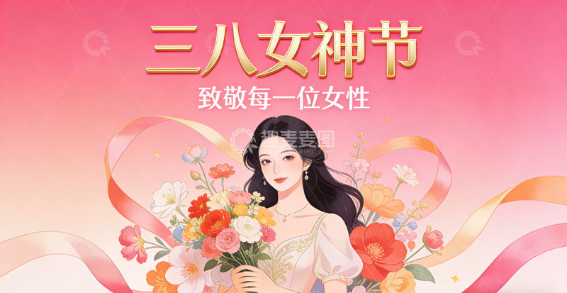 高清大图下载【趣麦麦图】三八女神节插画鲜花女性庆祝
