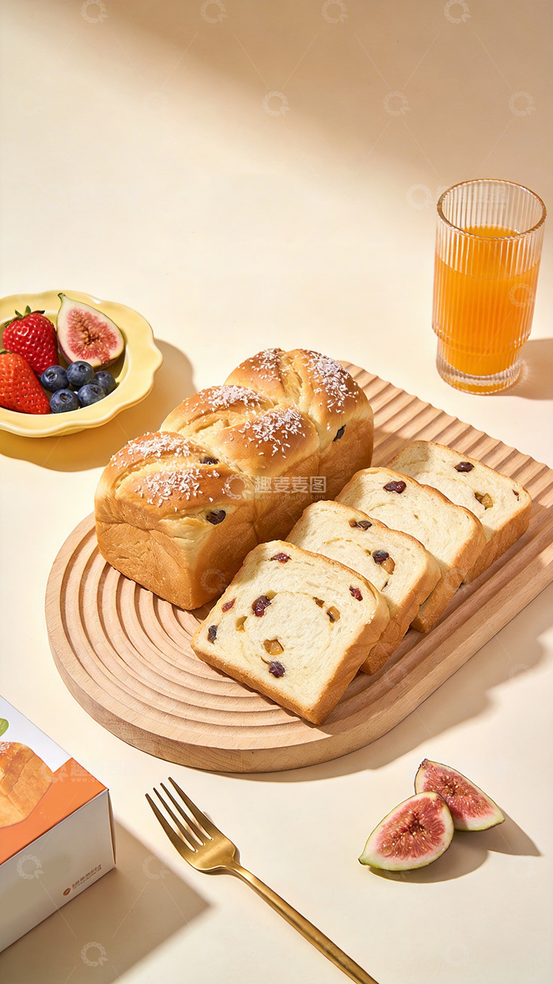 高清大图下载【趣麦麦图】奶香果干吐司摄影2