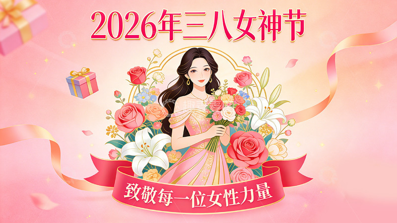 高清大图下载【趣麦麦图】2026年三八女神节插画海报