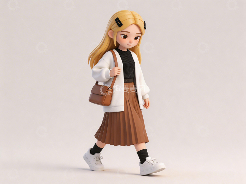 高清大图下载【趣麦麦图】卡通风格女孩行走素材