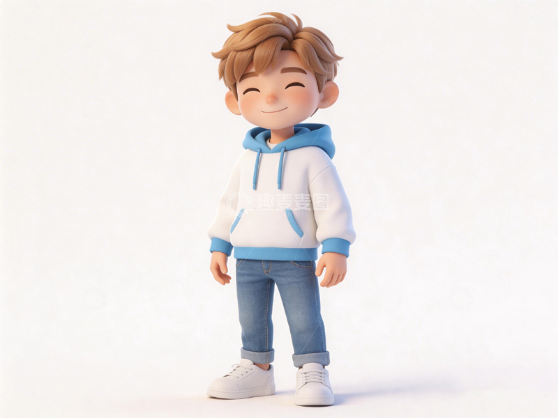 高清大图下载【趣麦麦图】卡通风格男孩站立3D模型
