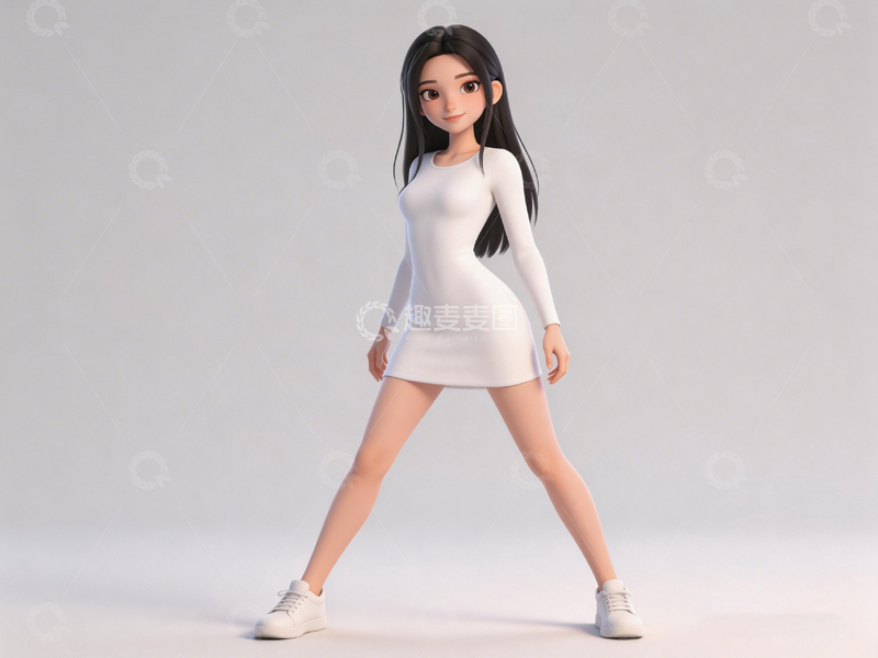 高清大图下载【趣麦麦图】3D动漫女性角色白色连衣裙造型