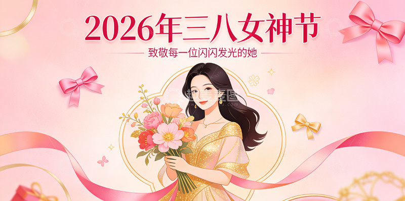 高清大图下载【趣麦麦图】粉色系三八女神节庆祝海报